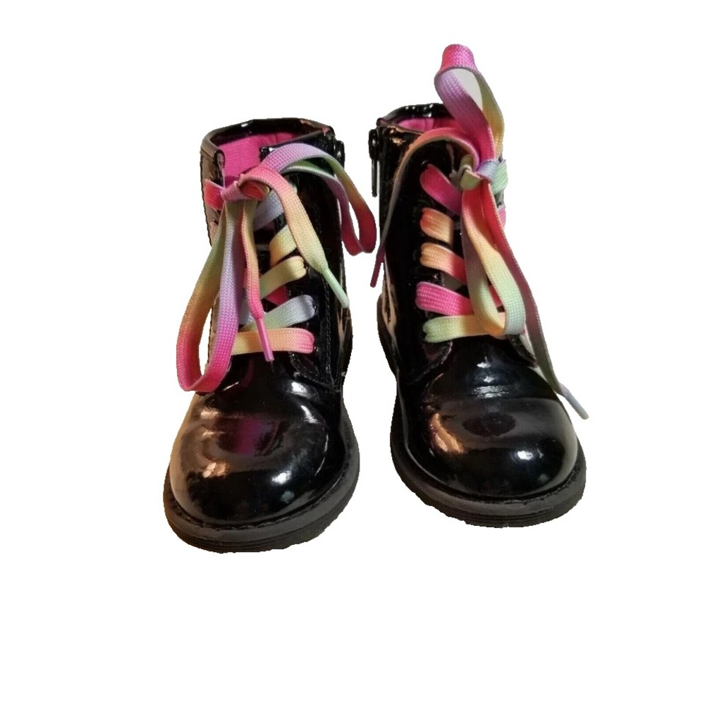 BKS Girls  RAINBOW PATENT LEATHER LACE UP BOOTS size 1‎